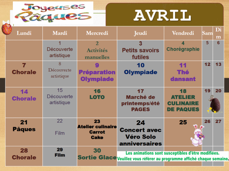 Animations – Avril 2025