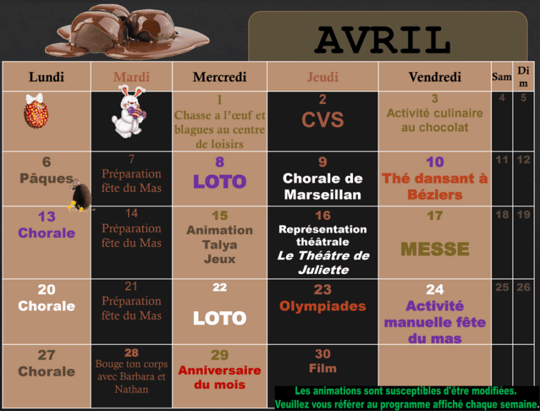 Animations – Avril 2026